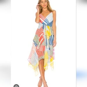 Tanya Taylor Goldie Stripe Maxi Dress Size 2 100% Silk Handkerchief Sleeveless